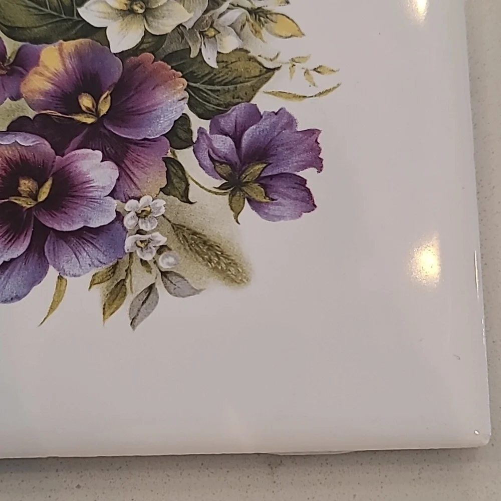 Purple Pansy Floral Tile Coaster